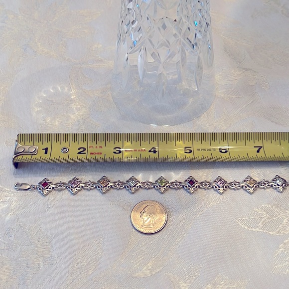 Sterling silver bracelet w/ semi precious gemstones. 7.5” with lobster clasp. - Picture 2 of 6